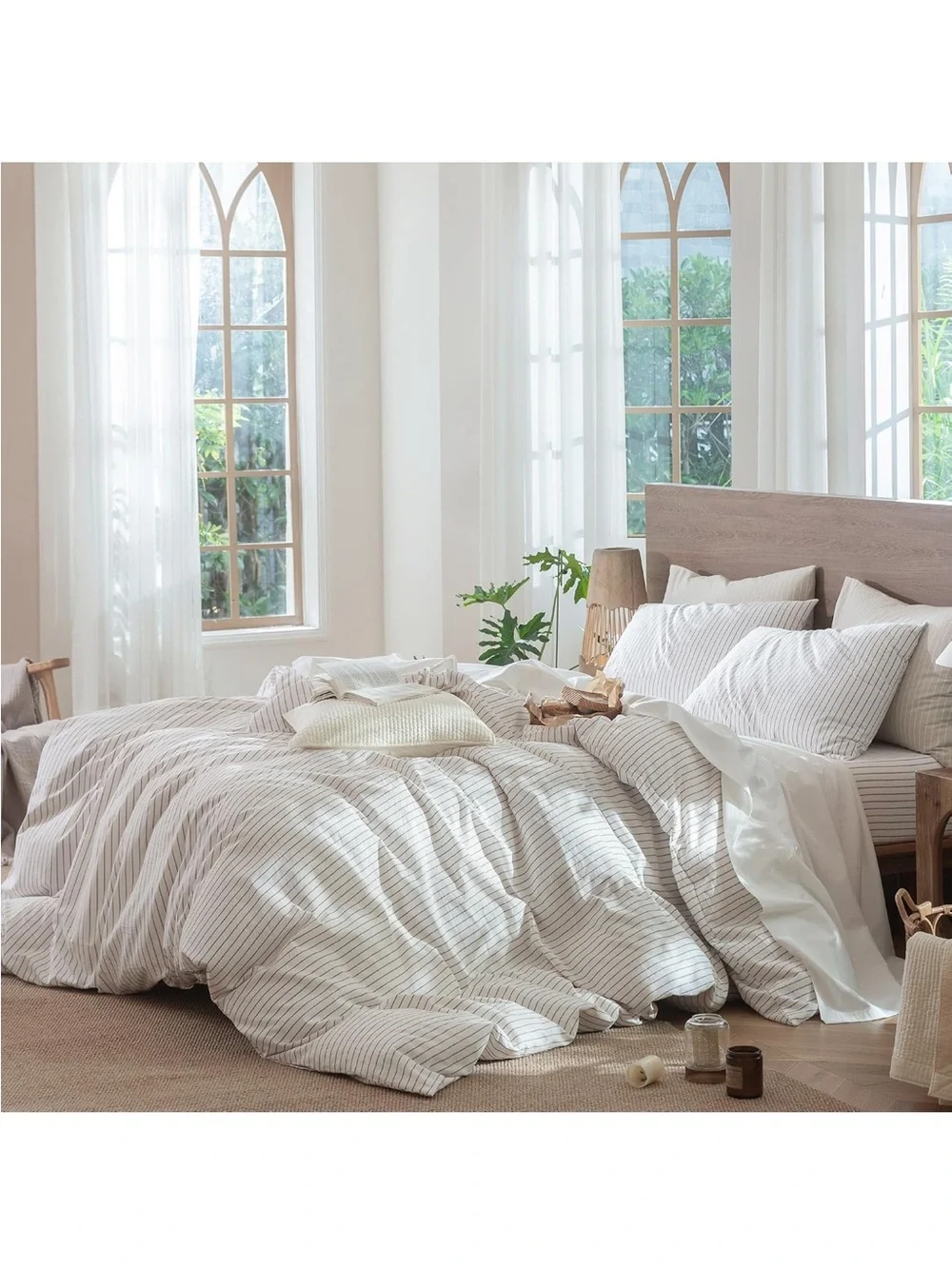 NEW MooMee 100% Washed Cotton Duvet Cover Set. Linen Like Texture. White/Orange